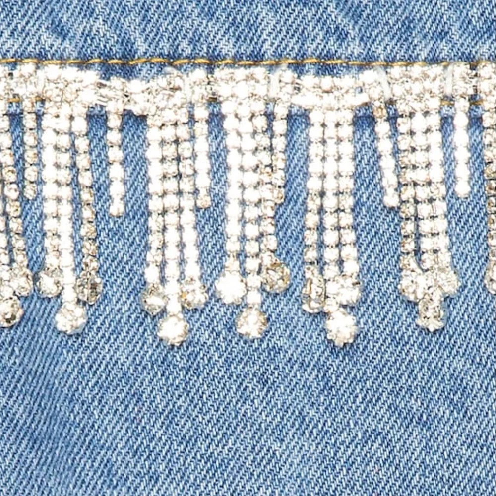 Superdown Revolve Raya Rhinestone Fringe Jacket in Light Blue Wash size large - Picture 6 of 8